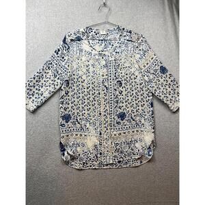 Gerard Darel Floral Silk Tunic Blouse Womens Size 38 /M Coastal boho Neutral